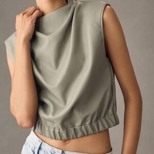 Maeve Faux Leather Cowl-Neck Top